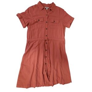 Croft & Barrow Dress Small Coral Utility Shirt Dress Waist Tie Pockets